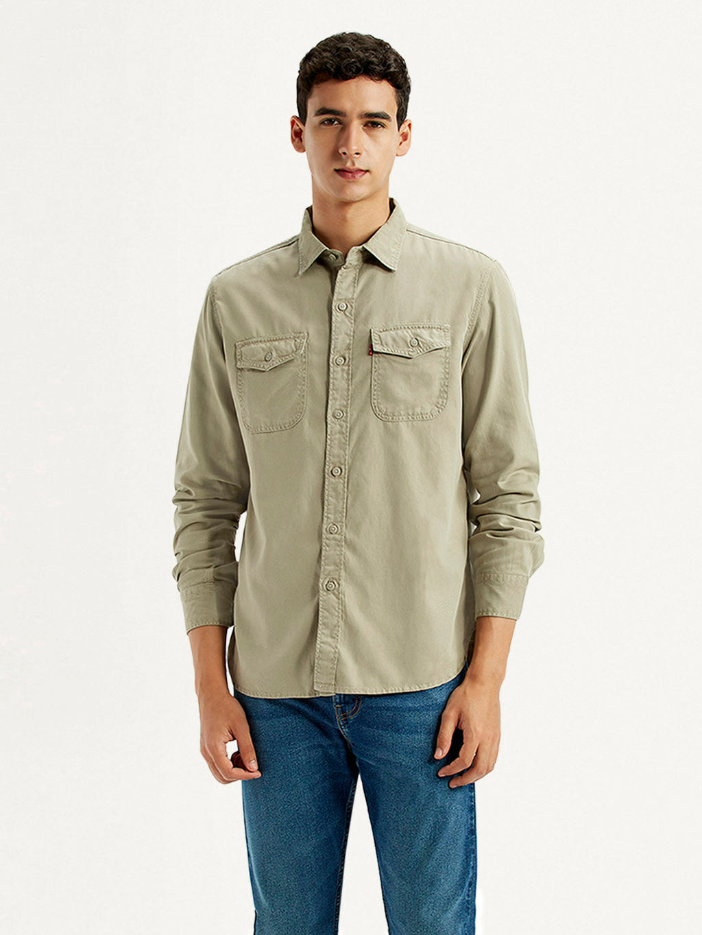 Men's Solid Beige Slim Fit Shirt