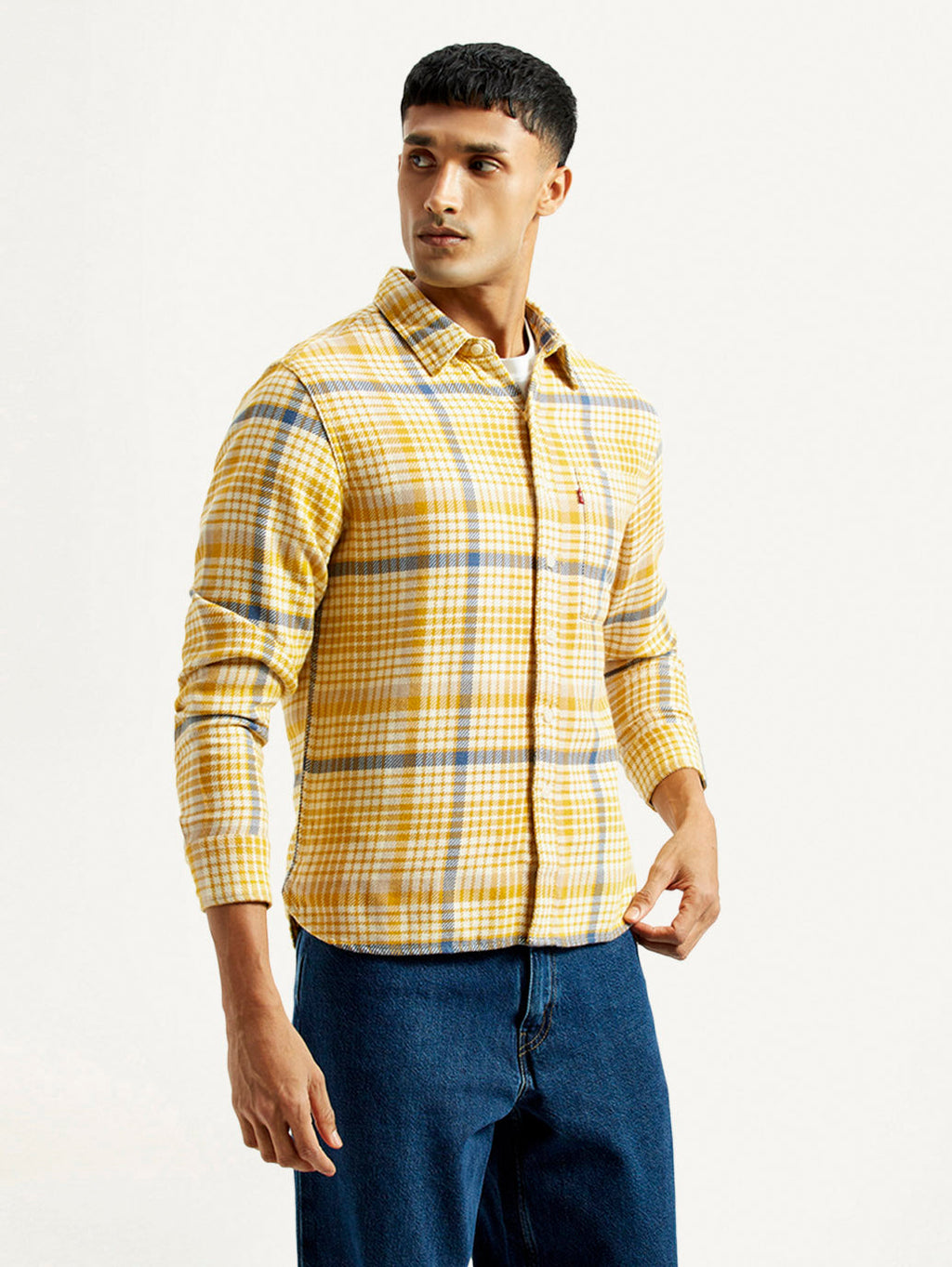 Men's Checkered Yellow Relaxed Fit Shirt