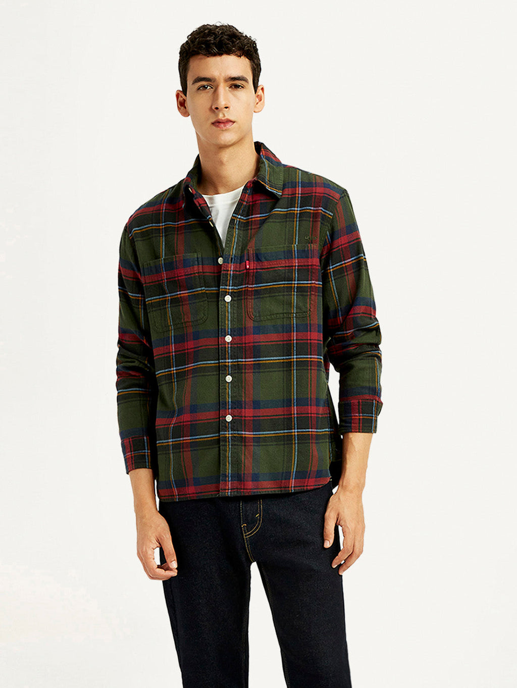 Men's Plaid Multicolor Spread Collar Flannel Shirt