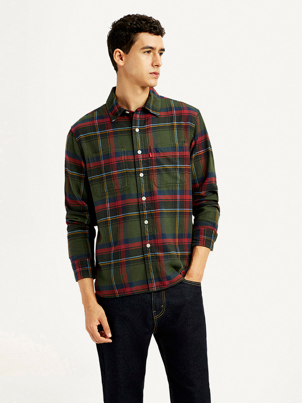 Men's Plaid Multicolor Spread Collar Flannel Shirt