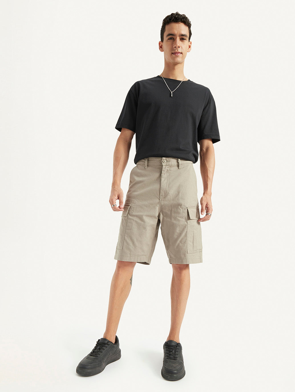 Men's Beige Cargo Fit Shorts