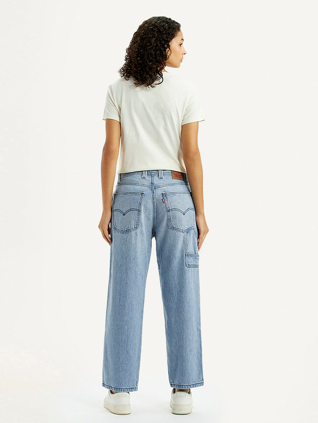 Women's Light Blue Baggy Loose Fit Carpenter Mid Rise Jeans