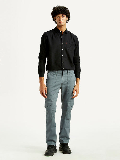 Men's Grey Slim Fit Cargo Trousers