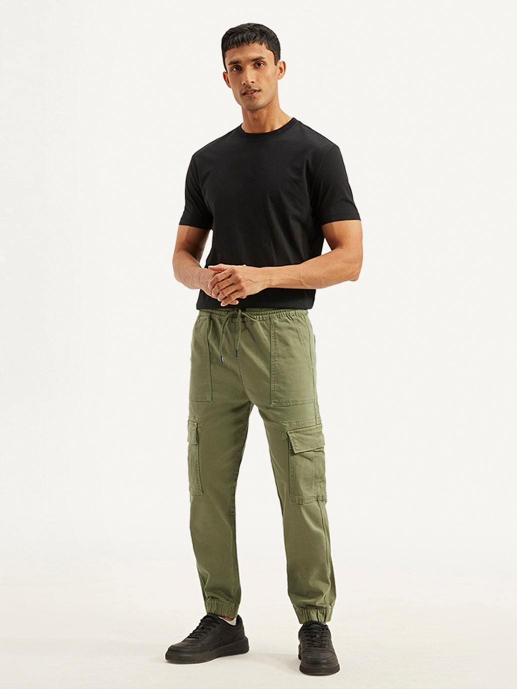 Men's Olive Loose Fit Cargo Trousers