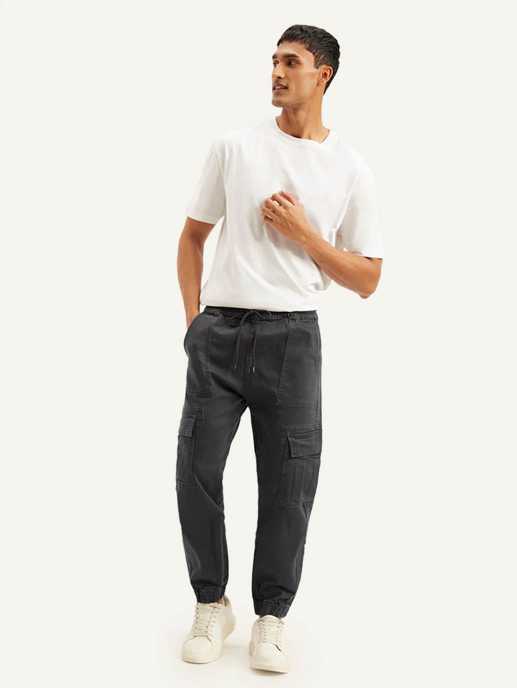 Men's Charcoal Grey Regular Fit Cargo Joggers
