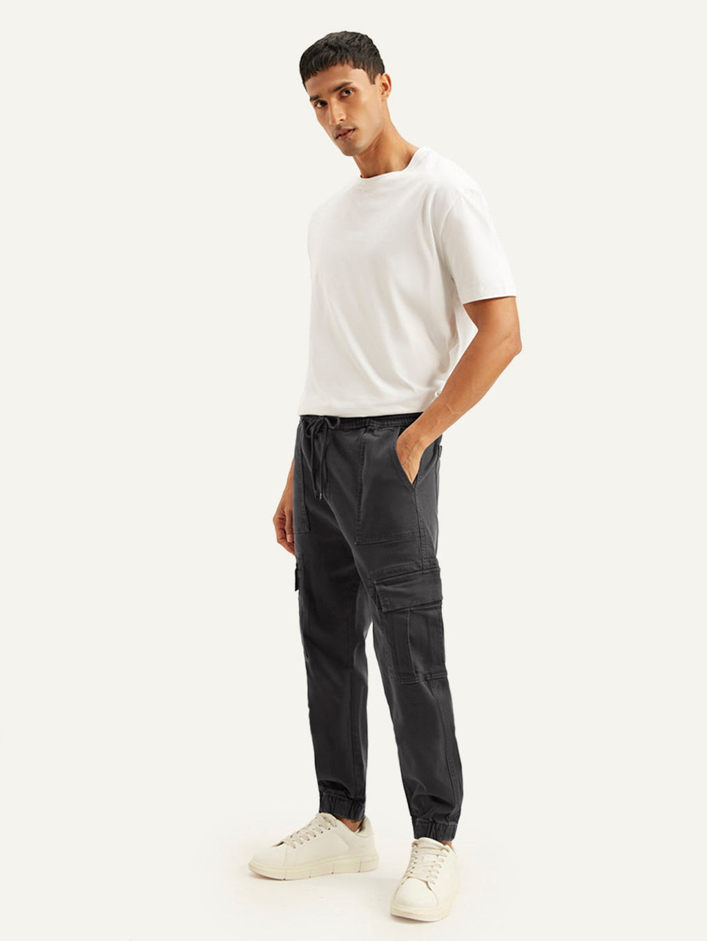Men's Charcoal Grey Regular Fit Cargo Joggers