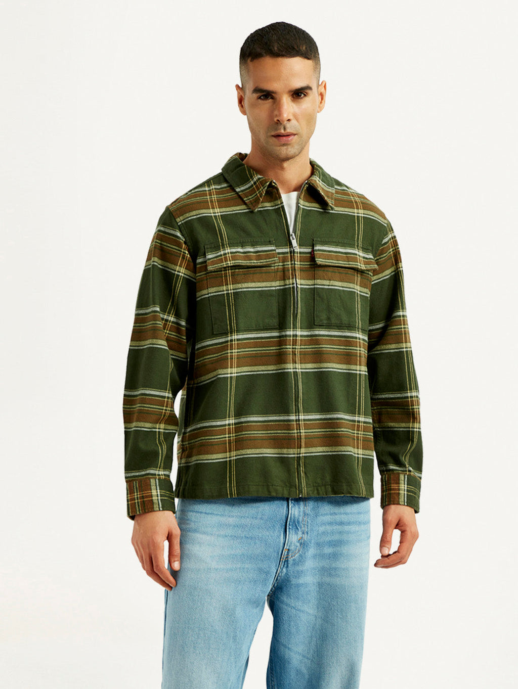Men's Flannel Checkered Olive Relaxed Fit Shirt