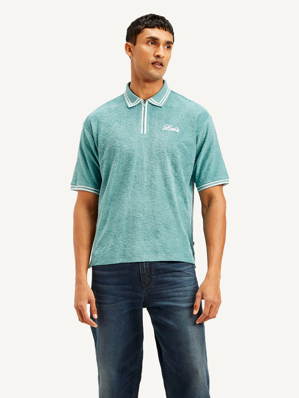 Men's Knitted Teal Polo T-shirt