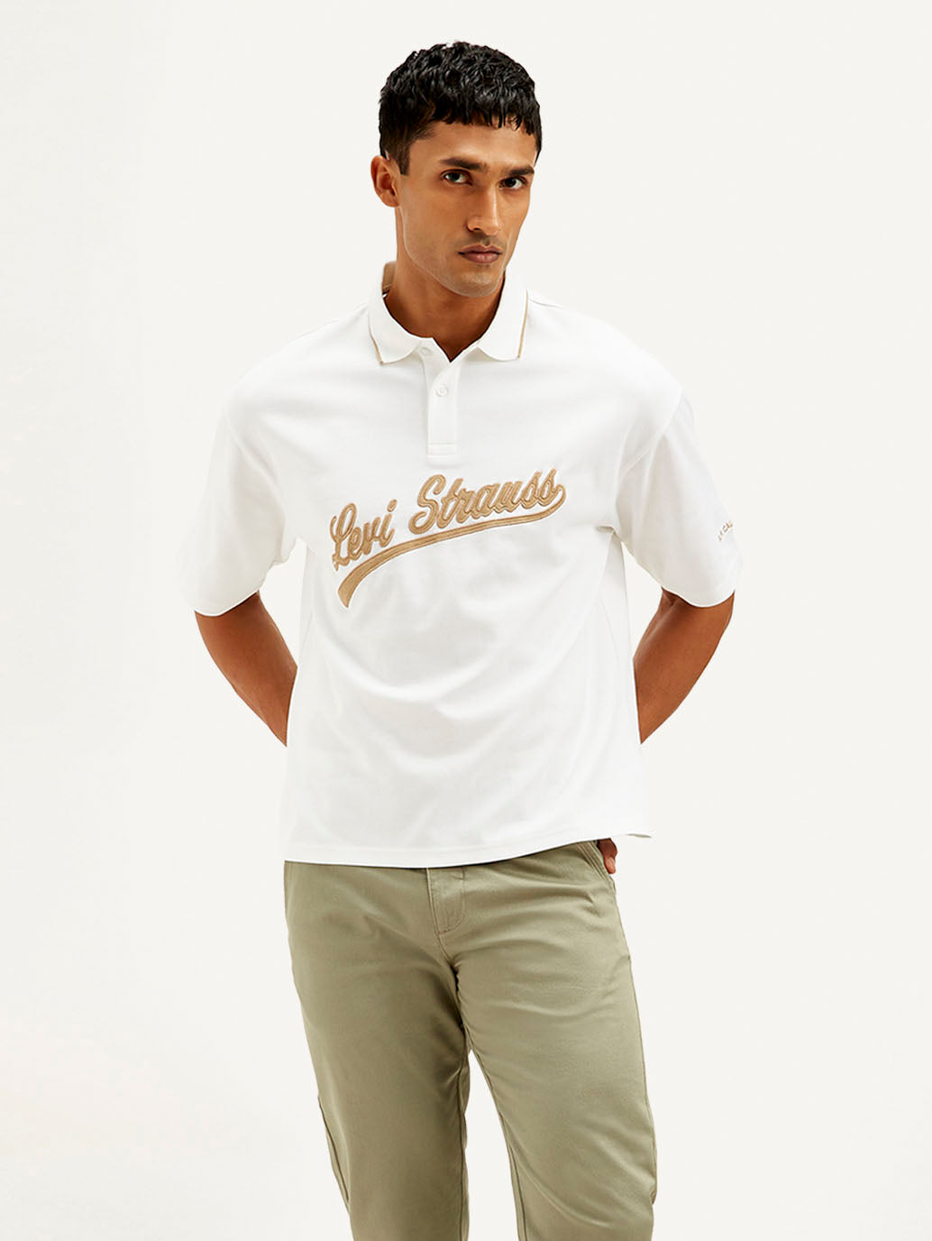 Men's Brand Logo Loose Fit Polo T-shirt