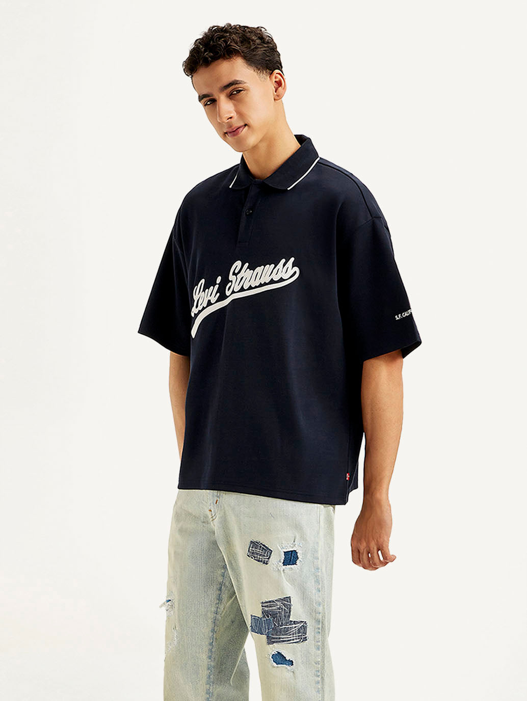 Men's Brand Logo Loose Fit Polo T-shirt