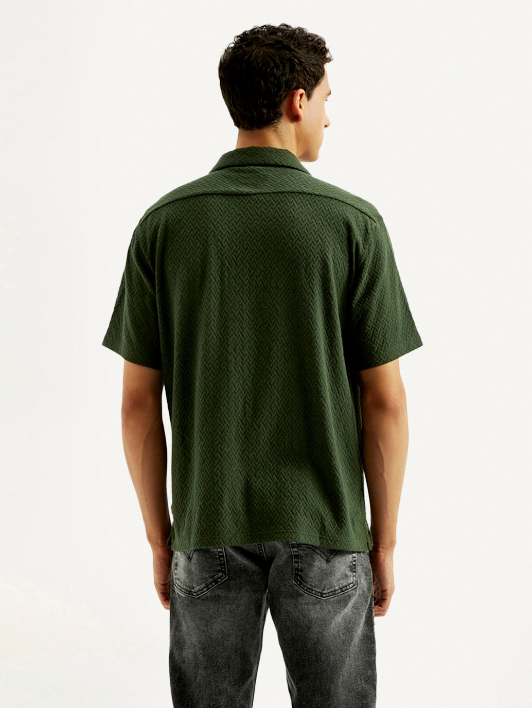 Men's Textured Relaxed Fit Resort Collar Shirt
