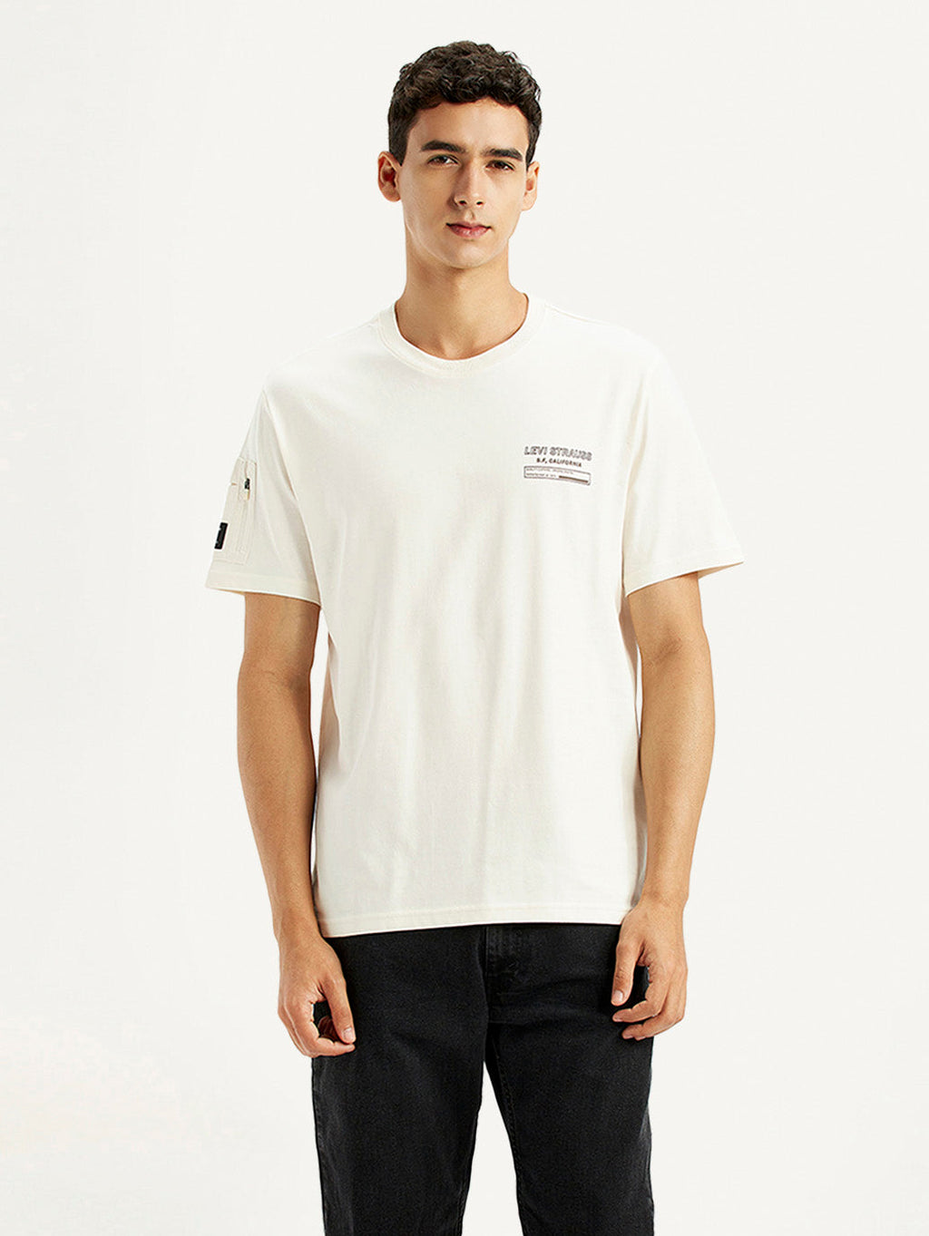 Men's Graphic Print Cream Crew Neck T-shirt