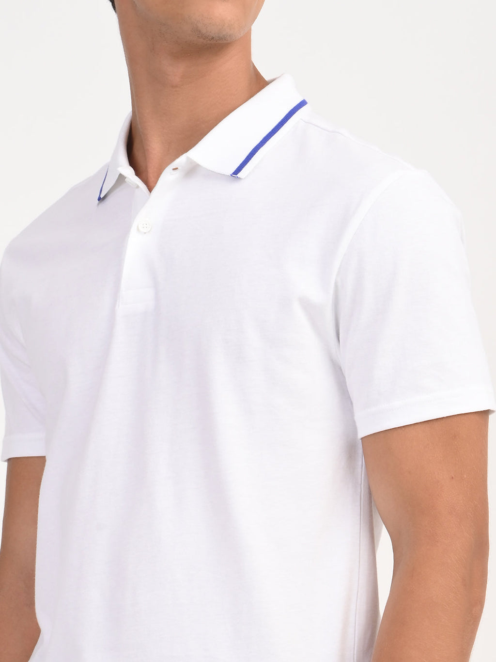 Men's Solid White Slim Fit Polo T-shirt