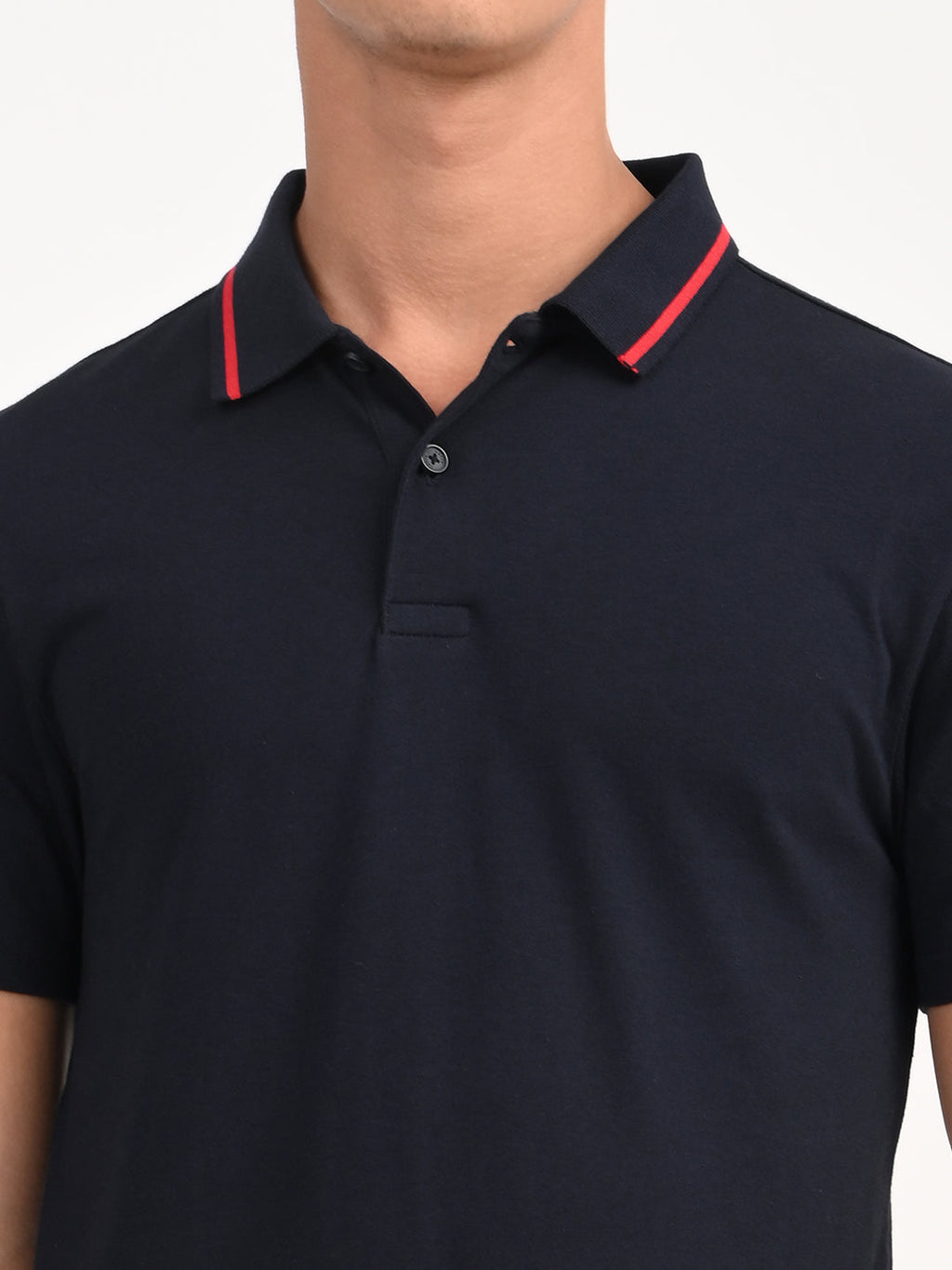 Men's Solid Navy Slim Fit Polo T-shirt