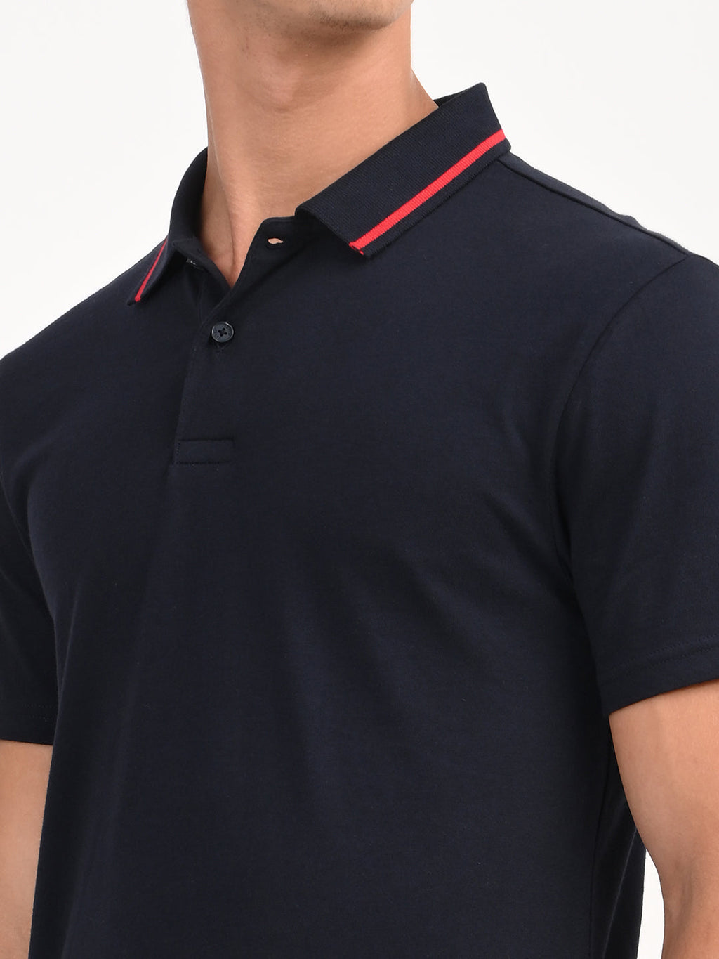 Men's Solid Navy Slim Fit Polo T-shirt