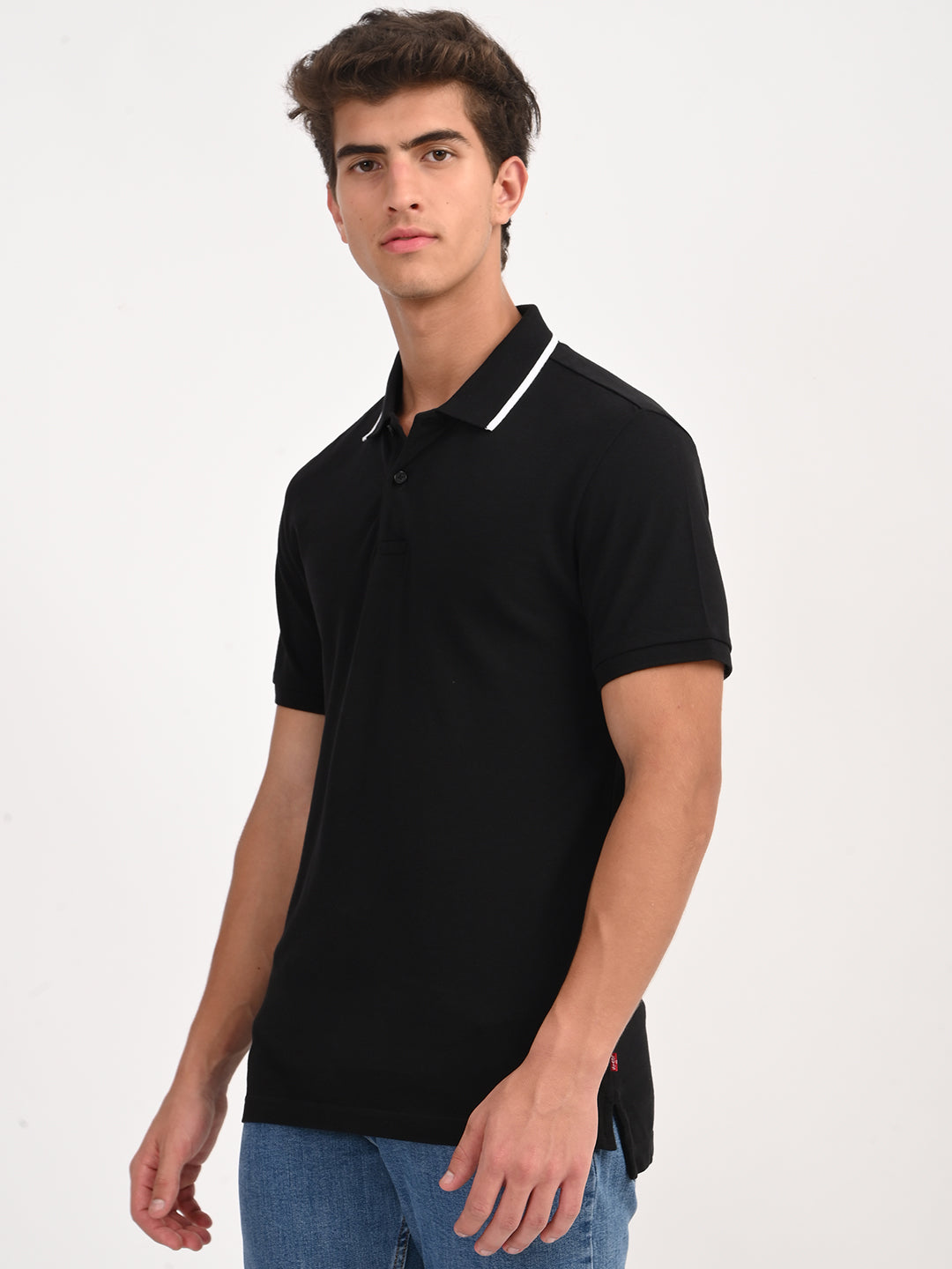 Men's Solid Black Slim Fit Polo T-shirt