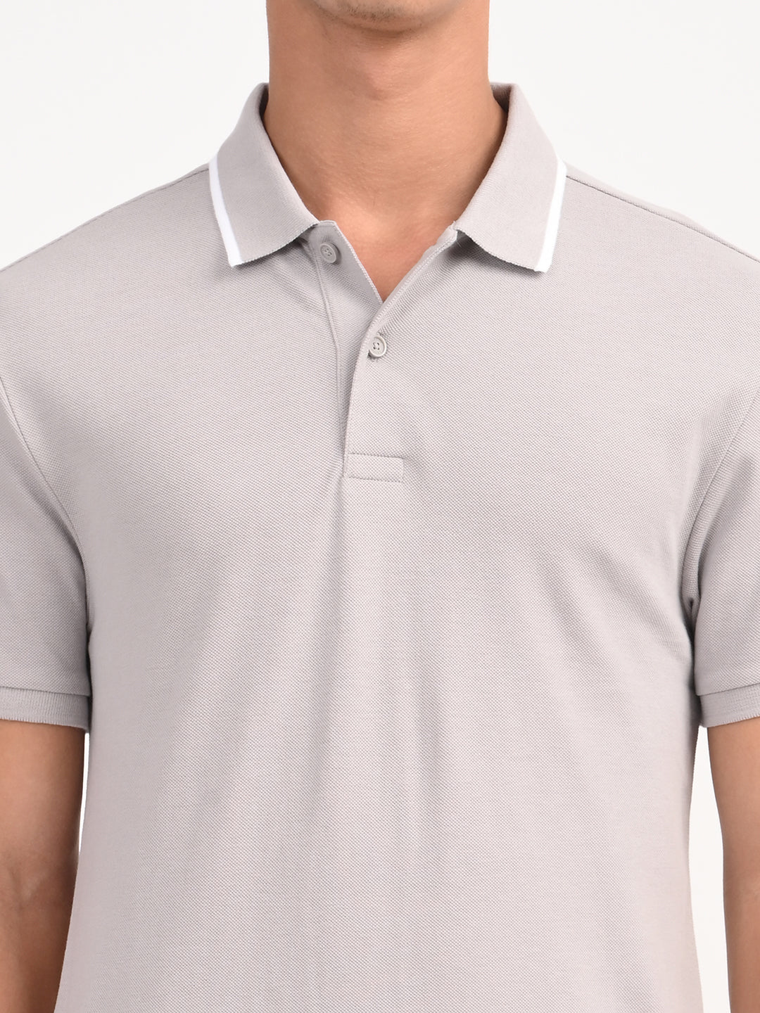 Men's Solid Light Grey Slim Fit Polo T-shirt