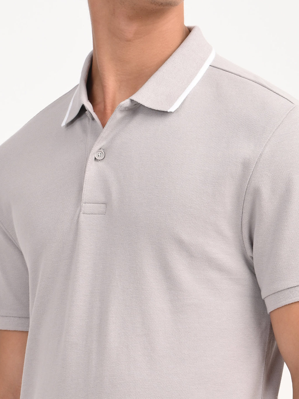 Men's Solid Light Grey Slim Fit Polo T-shirt