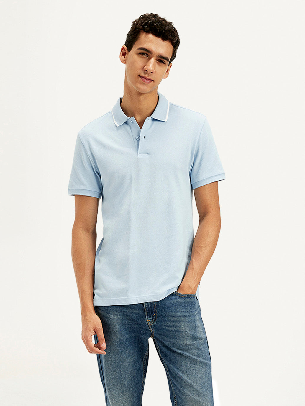 Men's Solid Light Blue Slim Fit Polo T-Shirt