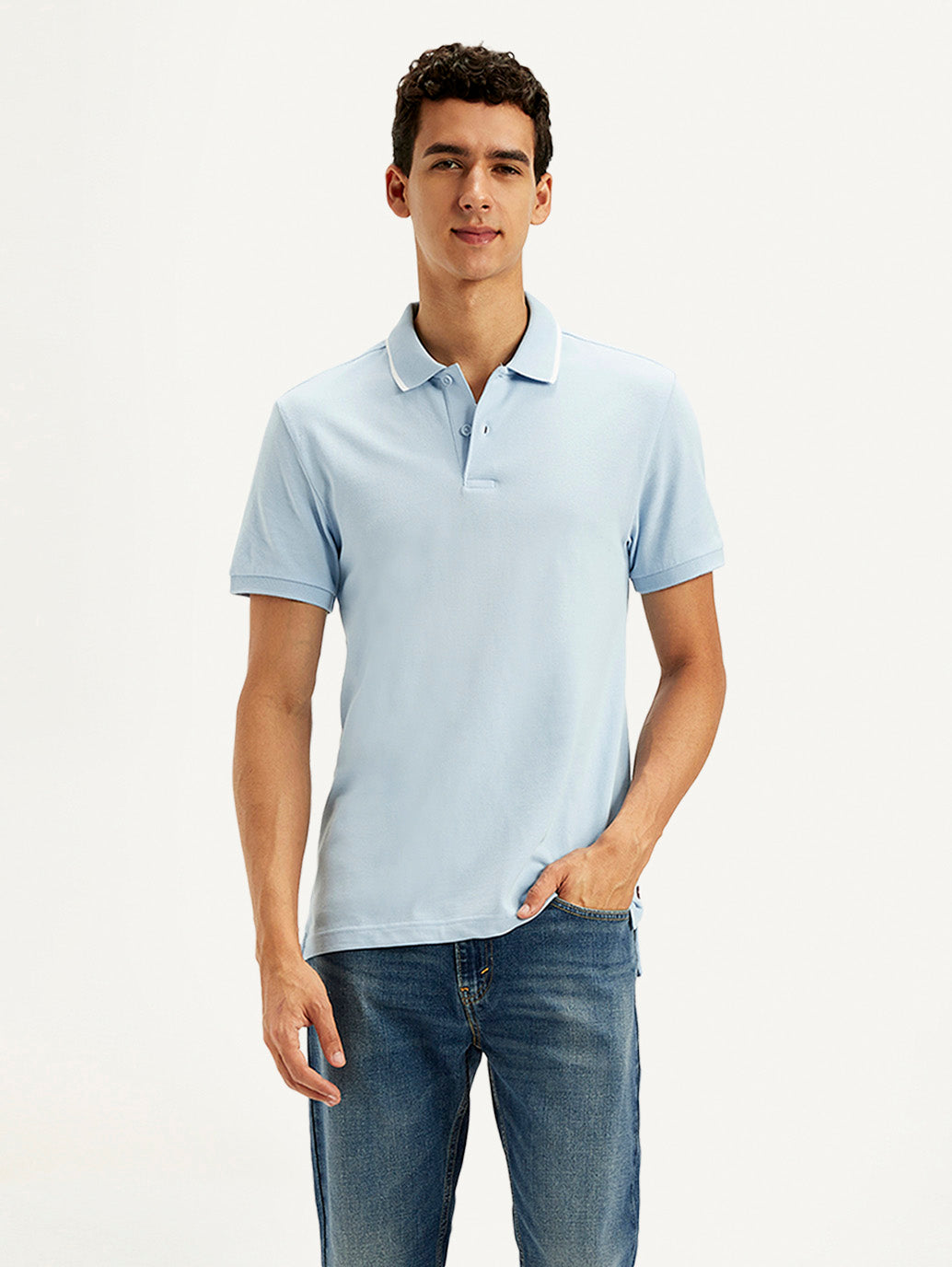 Men's Solid Light Blue Slim Fit Polo T-Shirt
