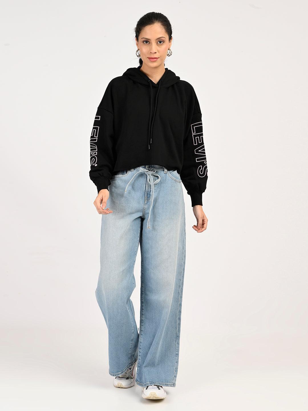 Women's Light Blue Wide Leg Fit Mid Rise Jeans
