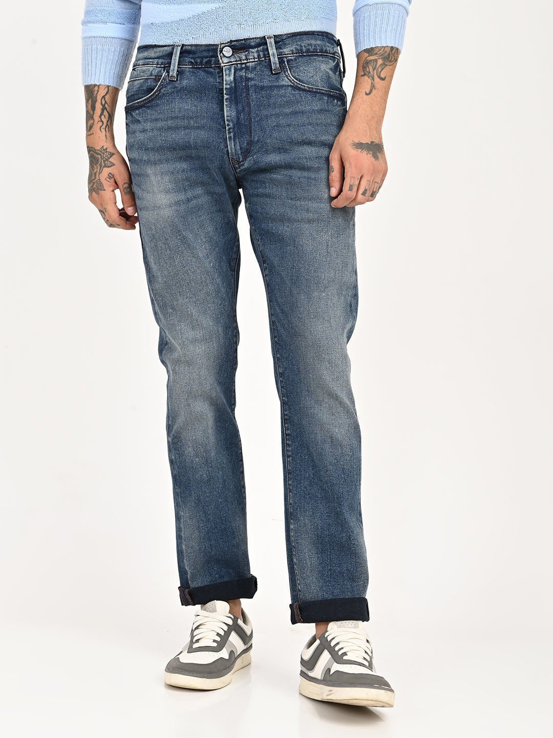 Men's Redloop 513 Blue Slim Straight Fit Mid Rise Jeans