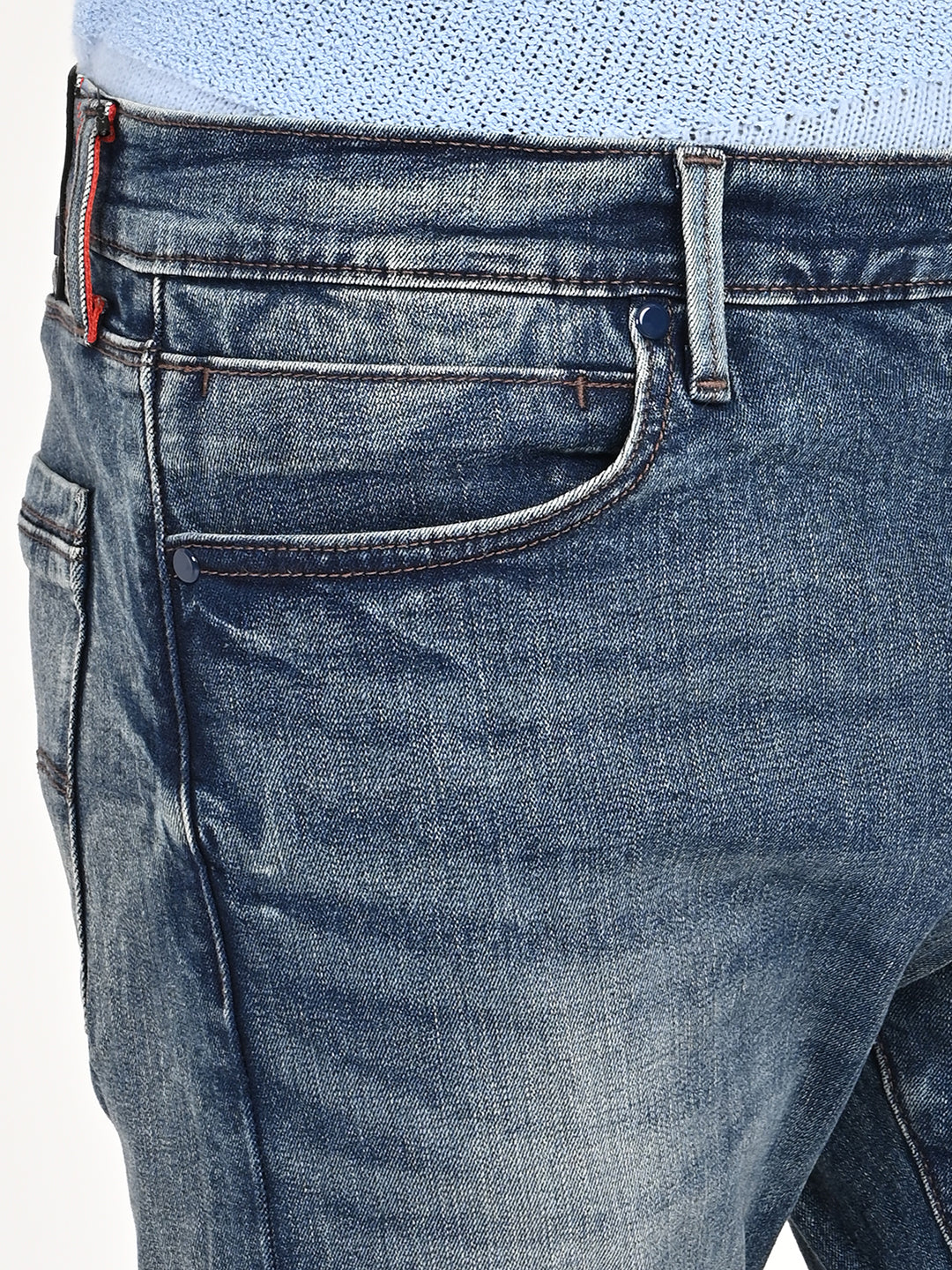 Men's Redloop 513 Blue Slim Straight Fit Mid Rise Jeans