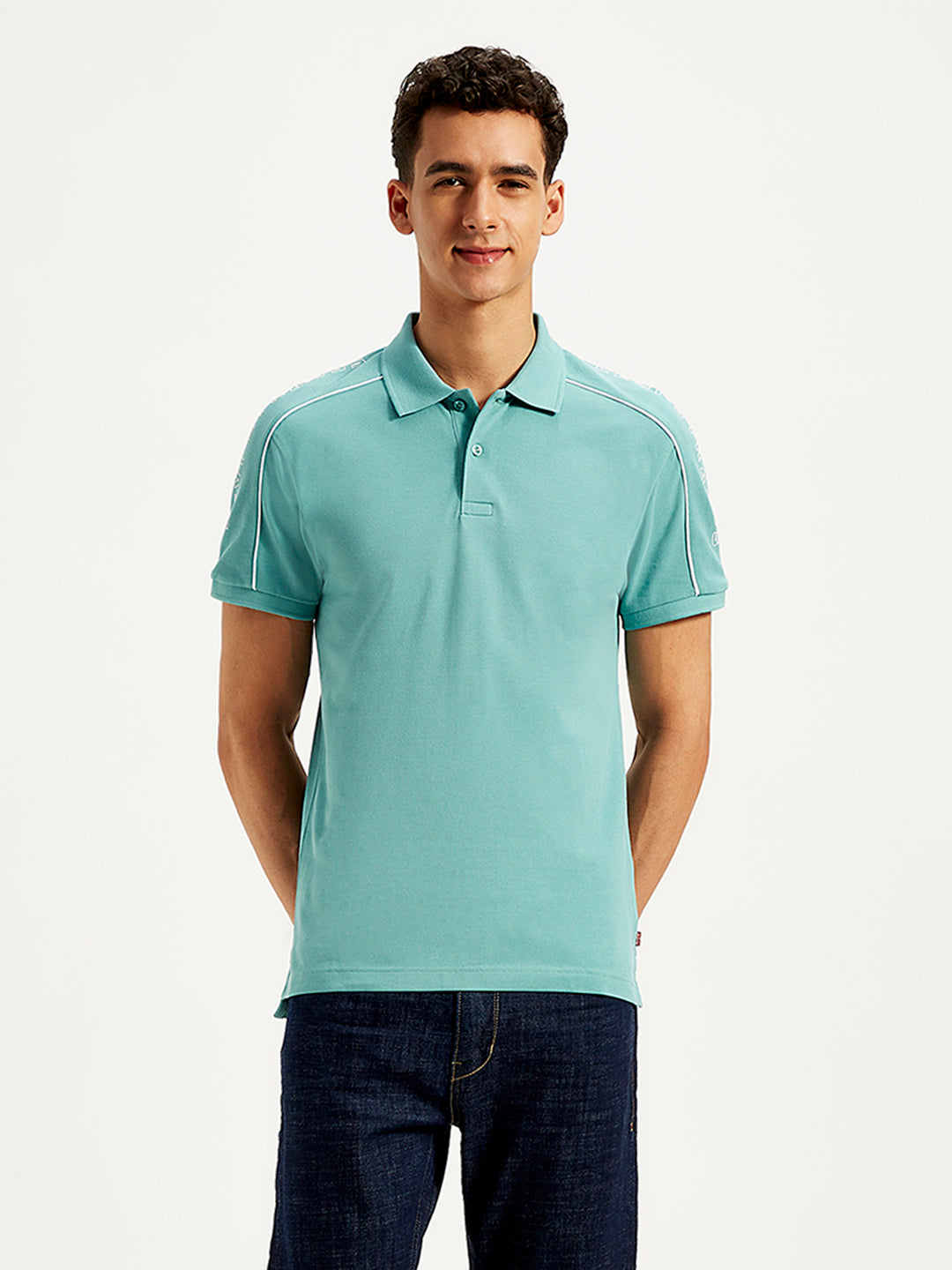 Men's Typographic Print Slim Fit Polo T-Shirt