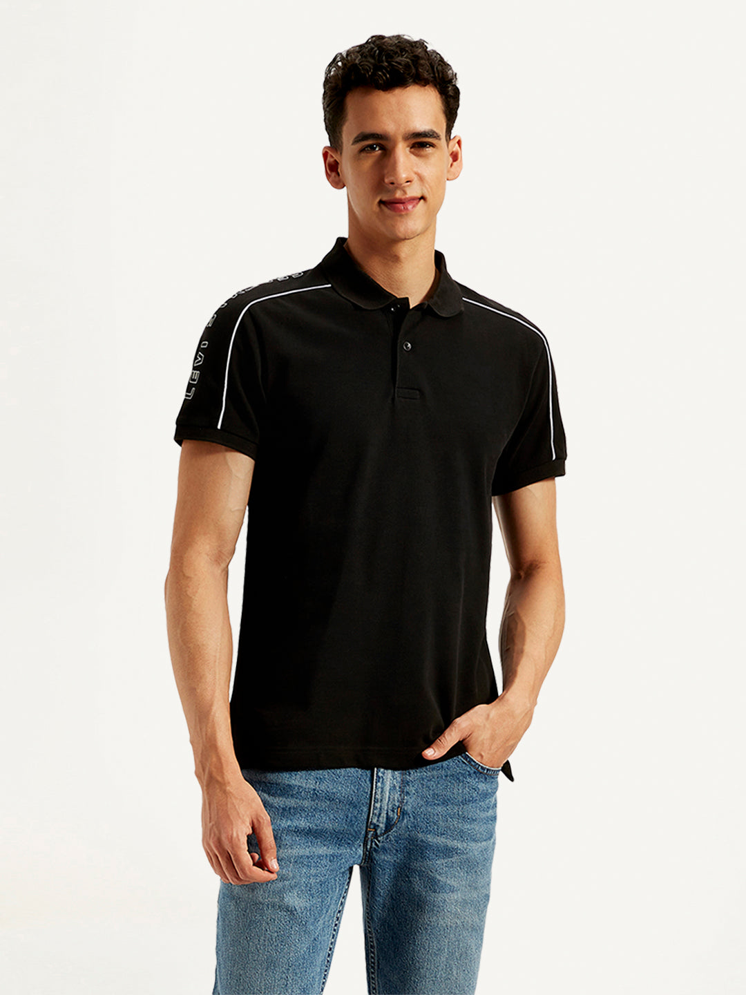 Men's Typographic Print Slim Fit Polo T-Shirt