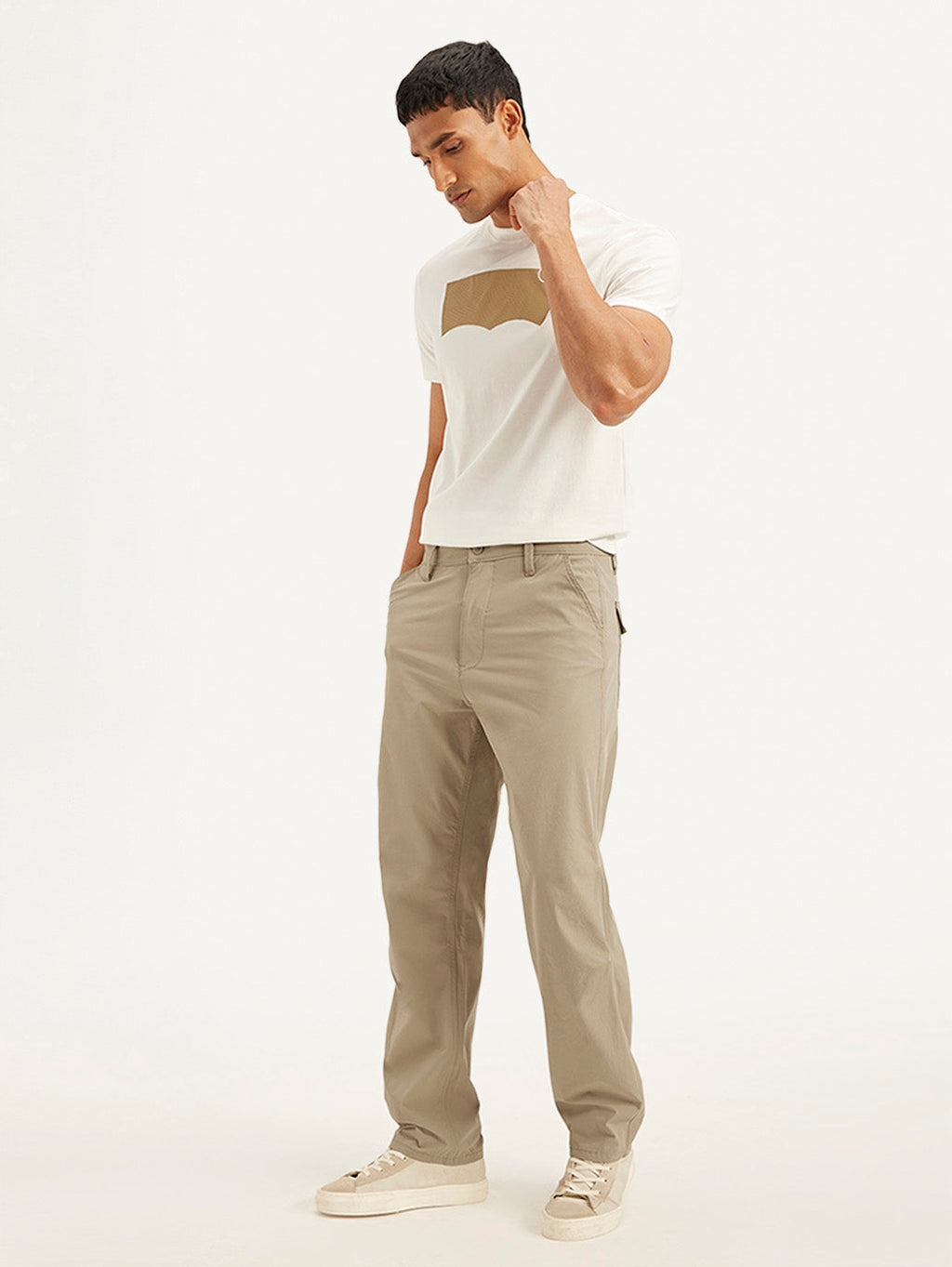 Men's Beige Loose Fit Chino Cargos