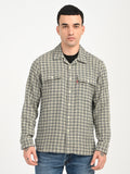 Men's Checkered Beige Slim Fit Camp Shirt