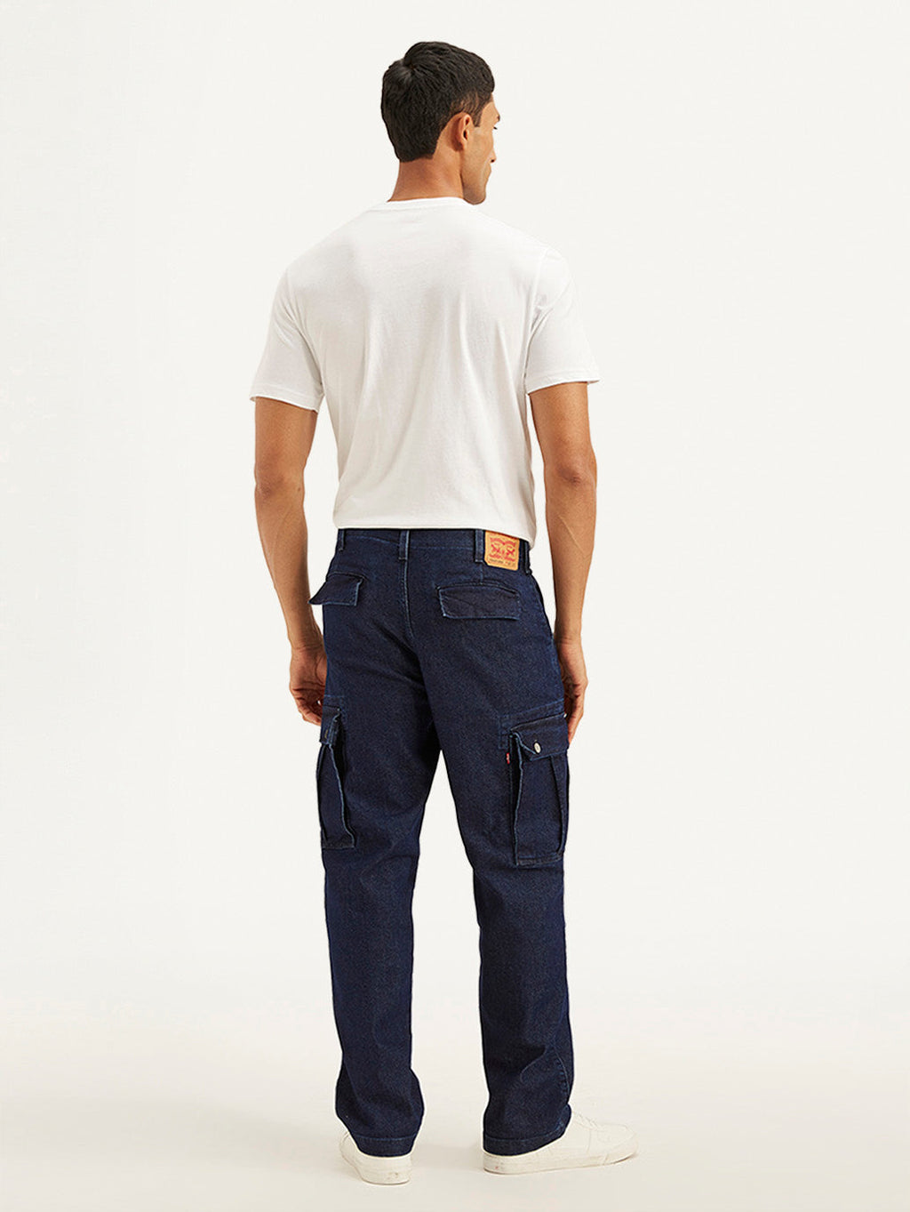 Men's Navy Blue Straight Fit Mid Rise Cargo Jeans