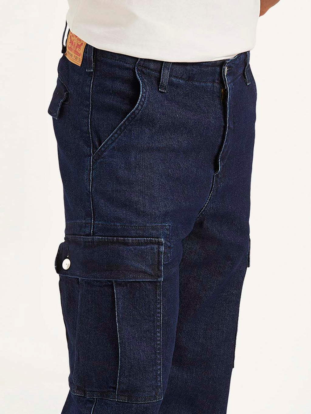 Men's Navy Blue Straight Fit Mid Rise Cargo Jeans