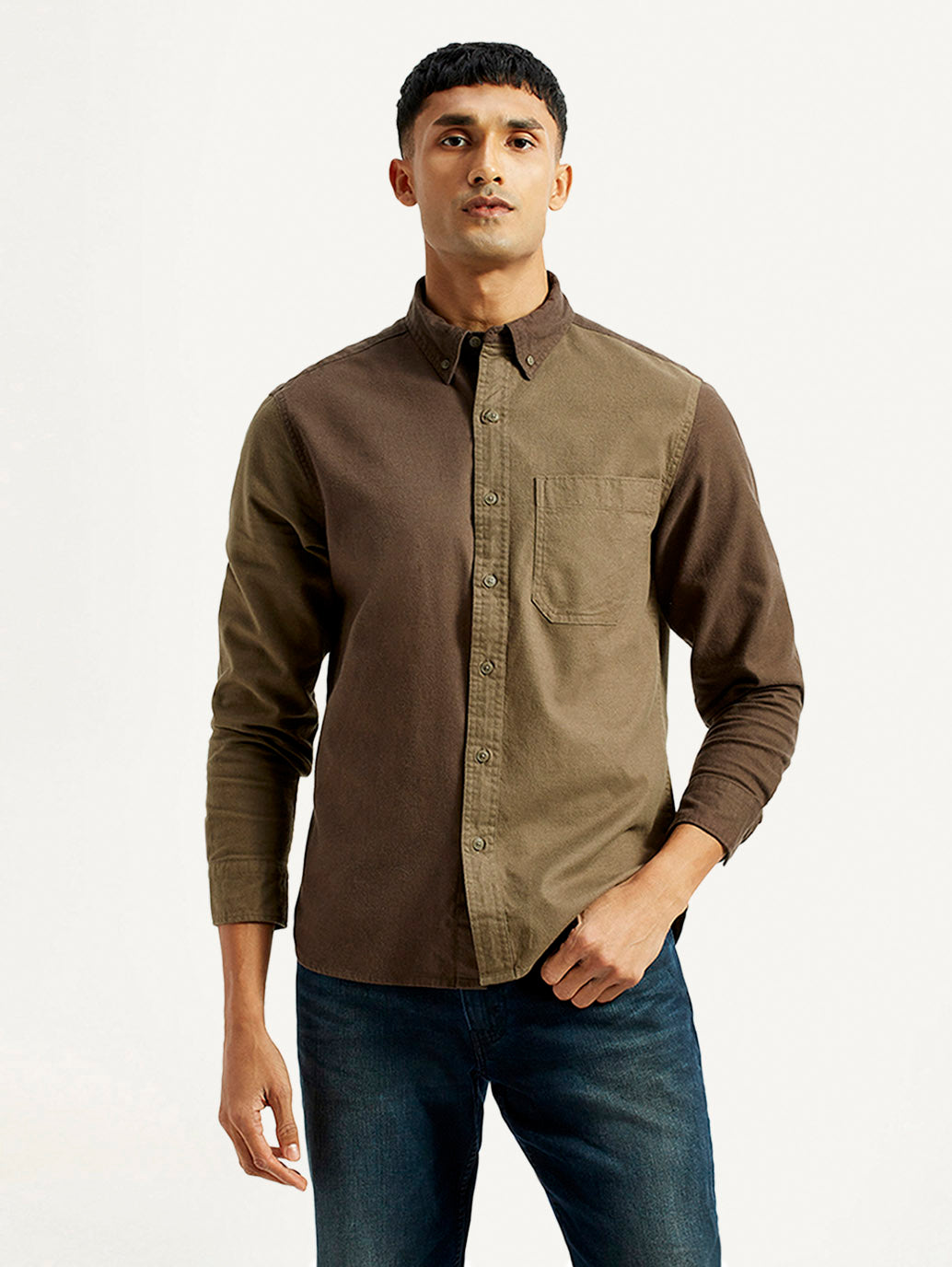 Men's Colorblock Spread Collar Flannel Shirt