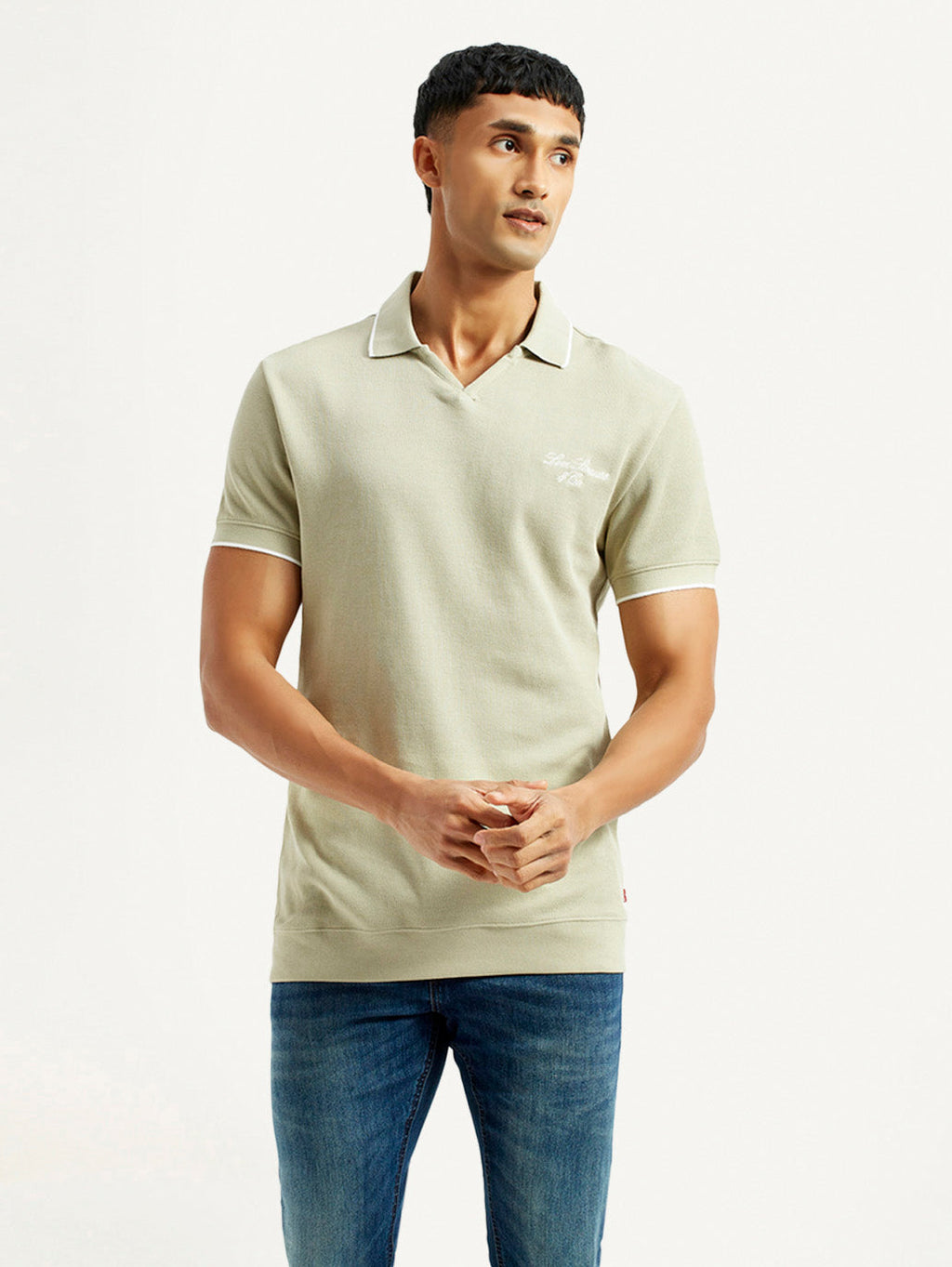 Men's Solid Beige Slim Fit Polo T-Shirt