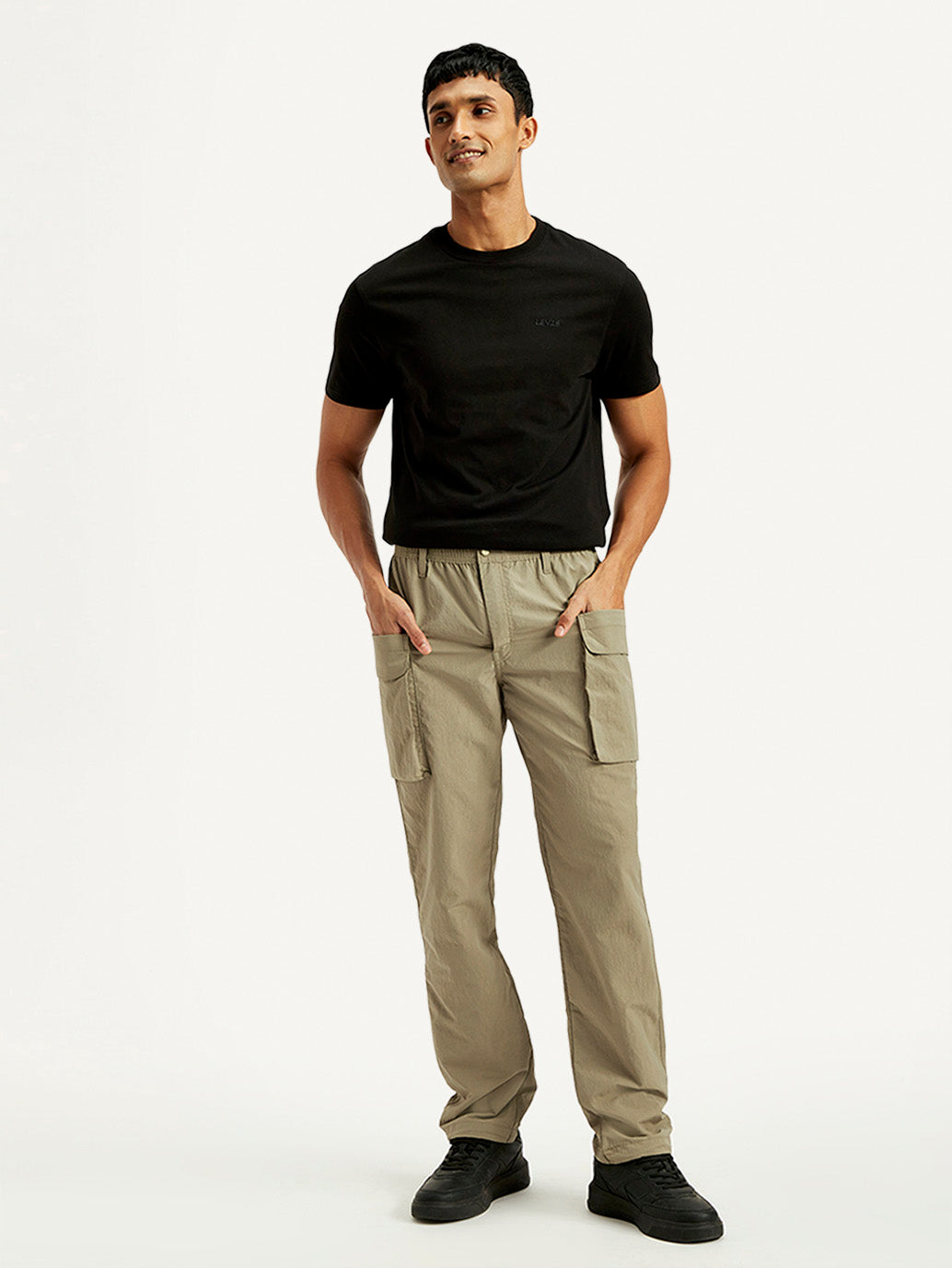 Men's Khaki Authentic Straight Fit Cargo Trousers