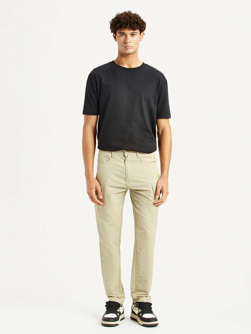 Men's Beige Slim Fit Mid Rise Cargo Trousers
