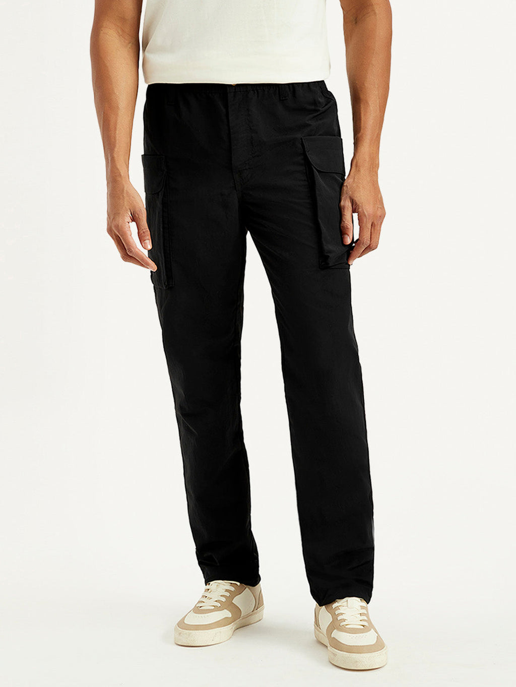 Men's Black Authentic Straight Fit Cargo Trousers