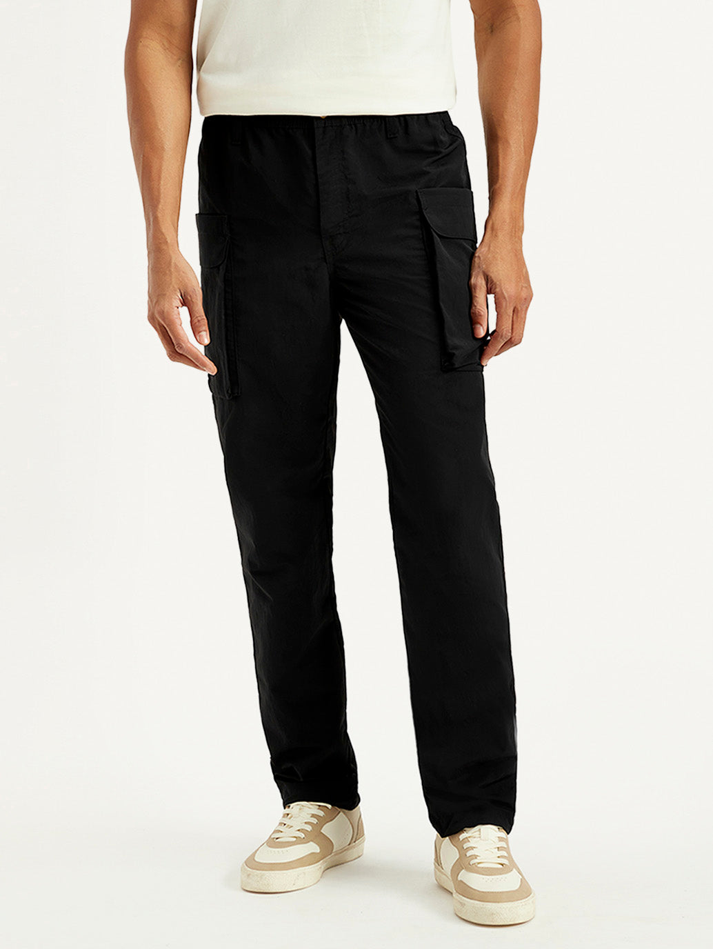 Men's Black Authentic Straight Fit Cargo Trousers
