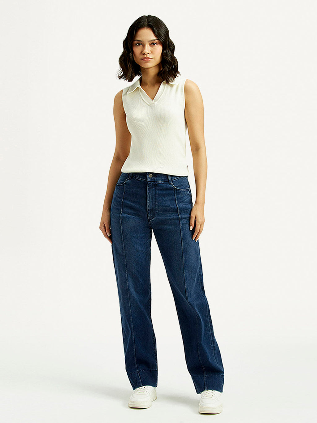 Women's Redloop Dark Blue Ribcage Straight Fit High Rise Jeans