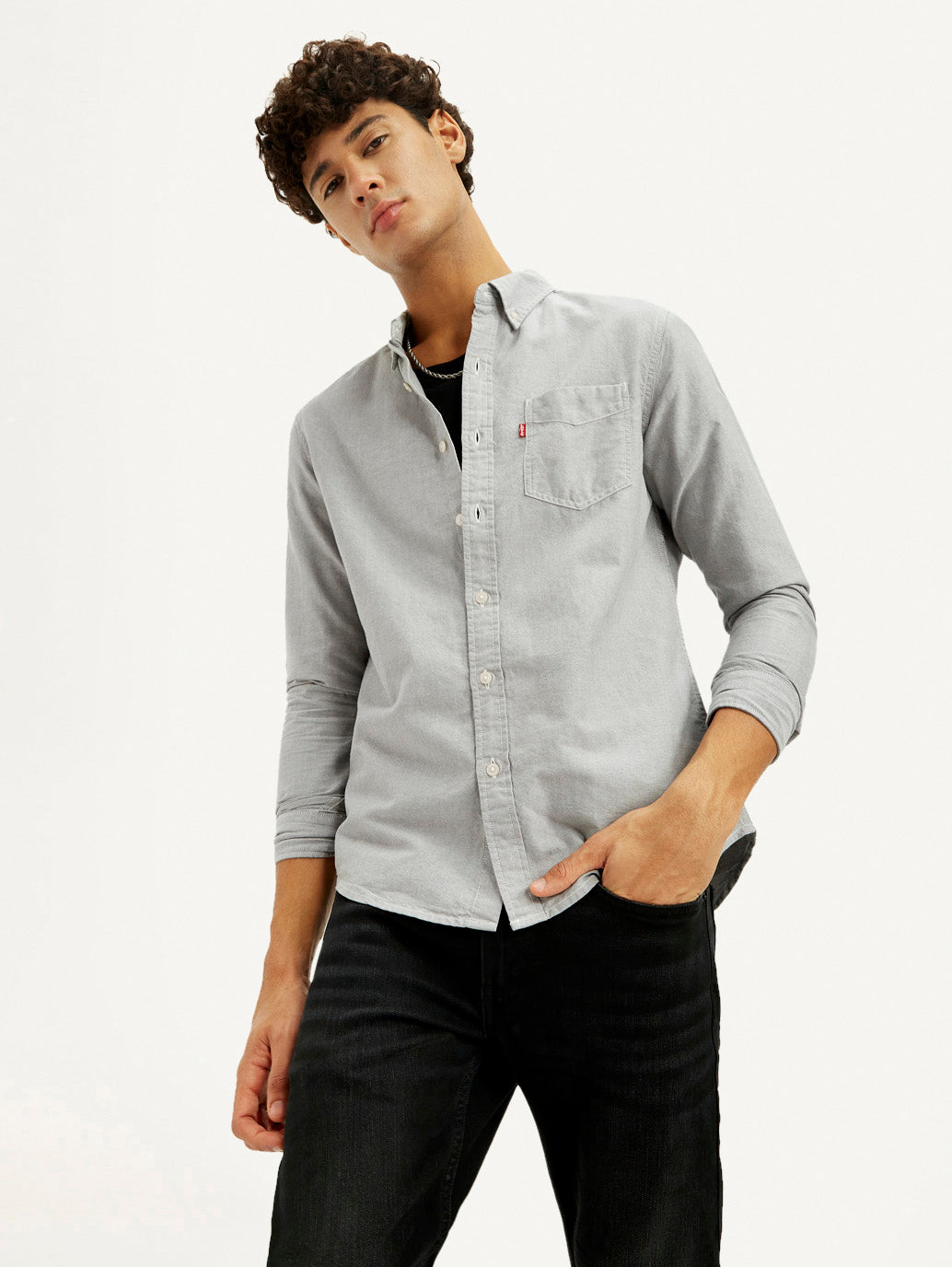 Men's Solid Light Grey Slim Fit Shirt