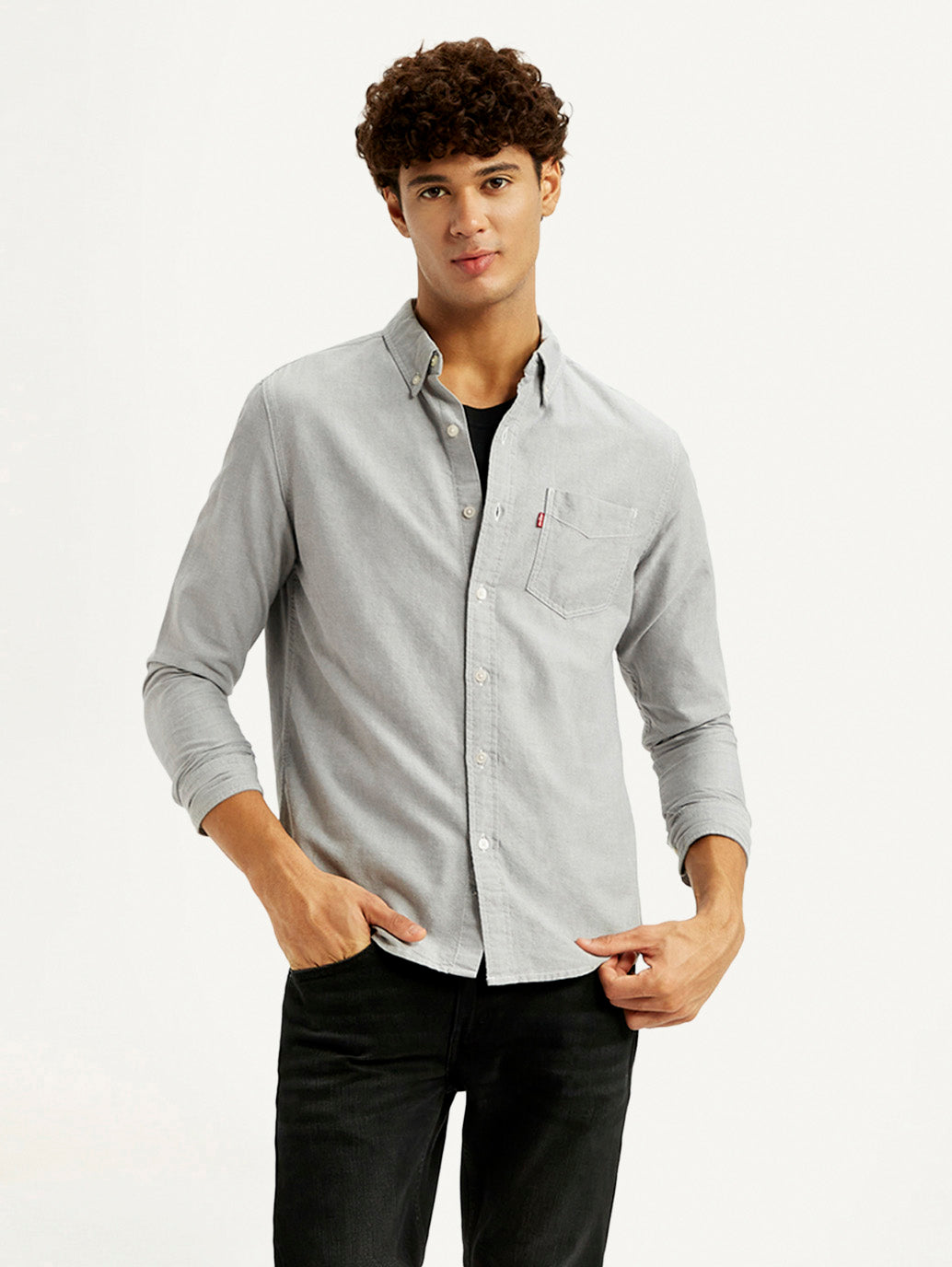 Men's Solid Light Grey Slim Fit Shirt