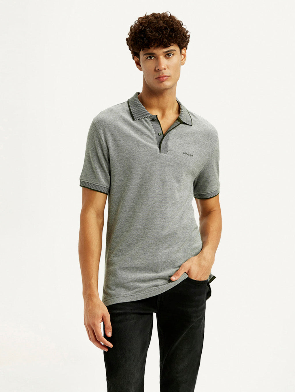 Men's Melange Grey Slim Fit Polo T-shirt