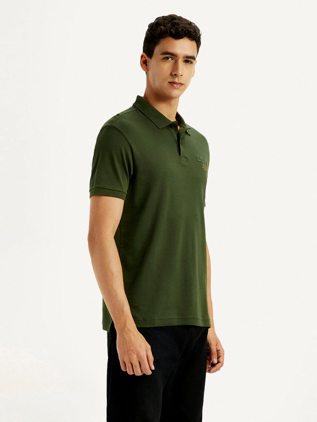 Men's Brand Logo Dark Green Slim Fit Polo T-shirt