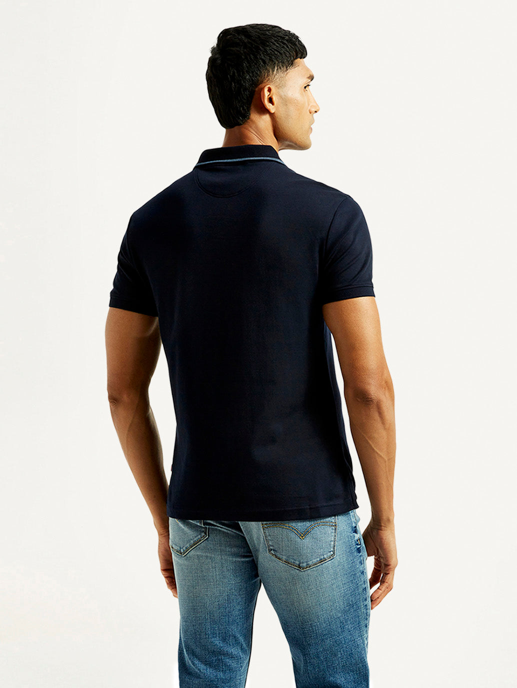 Men's Solid Navy Slim Fit Polo T-shirt