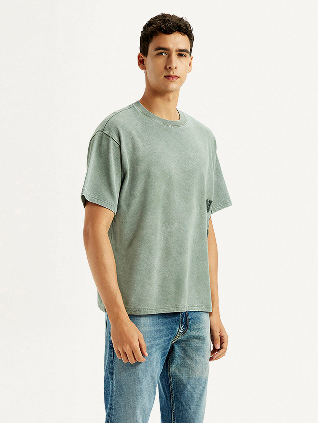 Men's Embroidered Green Boxy T-shirt