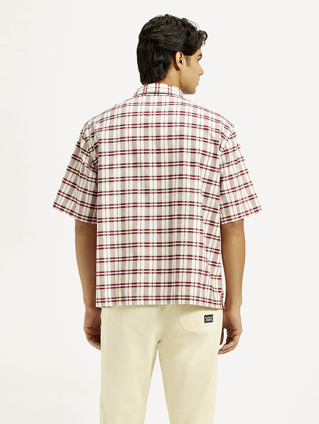 Men's Checkered White Spread Collar Shirt