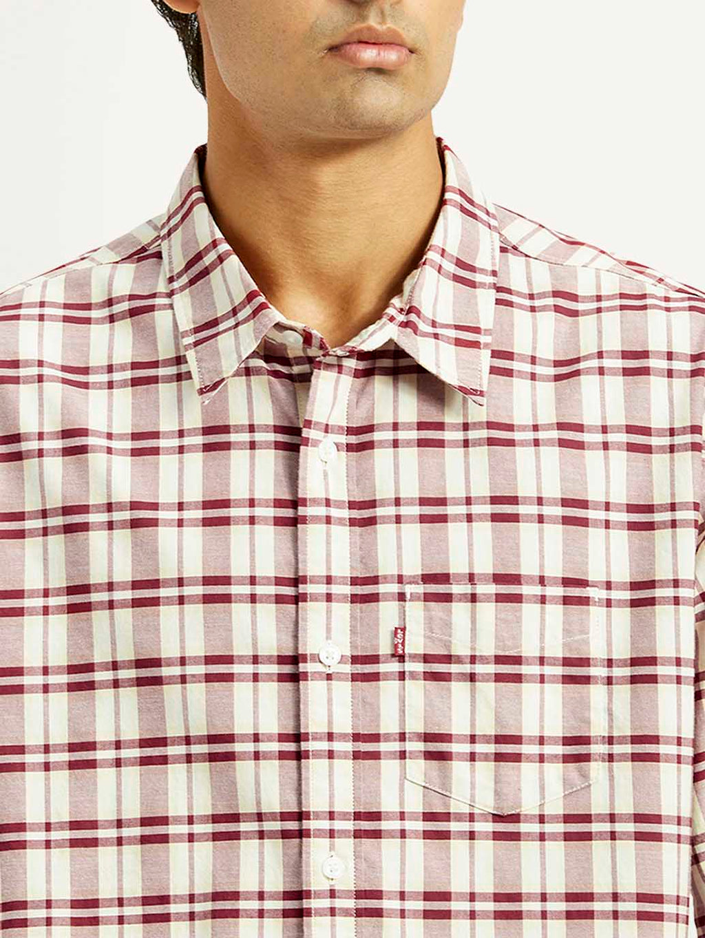 Men's Checkered White Spread Collar Shirt