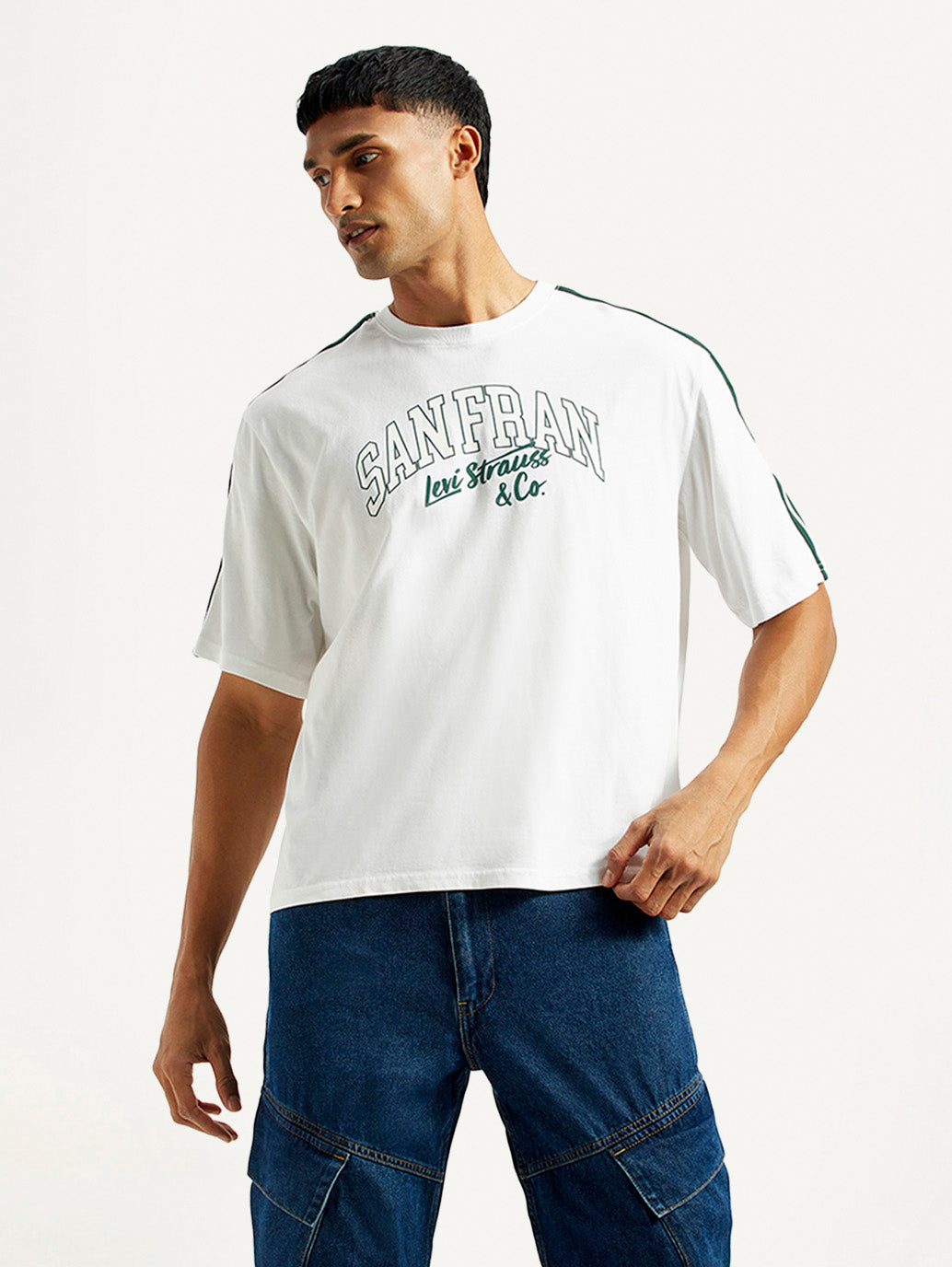Men's Typographic Print White Loose Fit T-shirt