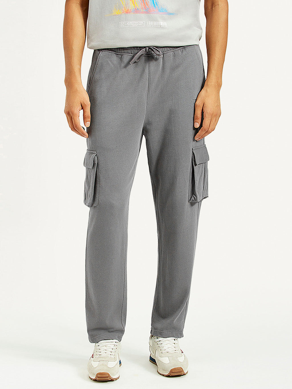 Men's Grey Relaxed Fit Cargo Trousers